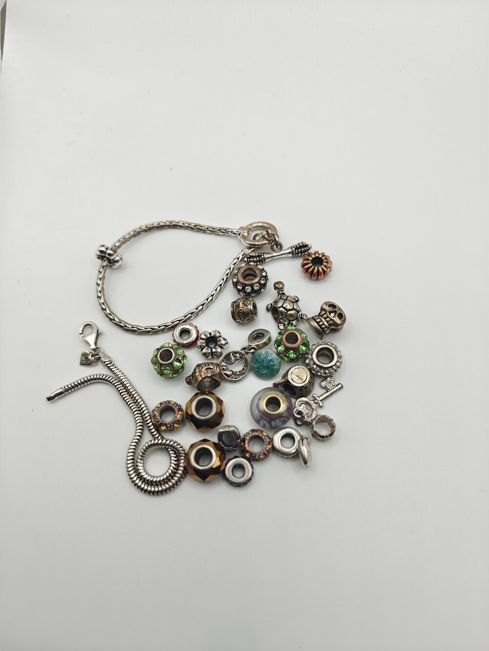 1 Pandora 925 Bracelet & 1 Unmarked  Bracelet And 23 Charms